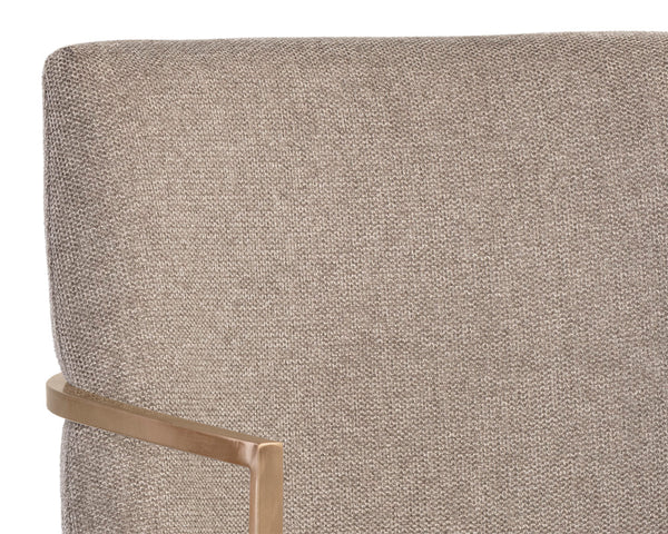 Sunpan Rayla Dining Armchair - Elegant Cantilever Design with Antique Brass Frame for Stylish Interiors Belfast Oyster Shell