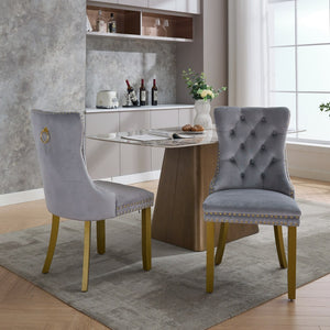 English Elm A&a Furniture Nikki Velvet Wingback Dining Chair Set Nailhead Trim Golden Legs W1143P179488