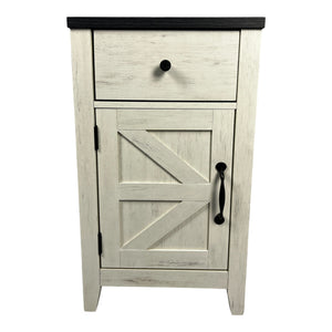 English Elm Farmhouse Nightstand with Charging Station and Barn Door Drawer — USB-C, AC Outlets, Compact Storage White+Black W1412P230408