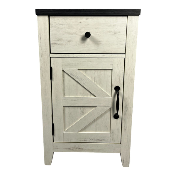 English Elm Farmhouse Nightstand with Charging Station and Barn Door Drawer — USB-C, AC Outlets, Compact Storage White+Black W1412P230408