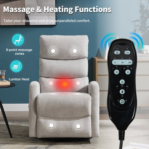 English Elm Heat Massage Rocker Recliner with Swivel Base and Vibration Nodes for Living Room W3224P322250