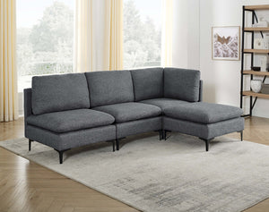 English Elm Linen Upholstered Modular Sectional Sofa with Black Metal Legs for Modern Living Dark Gray B2748S00106