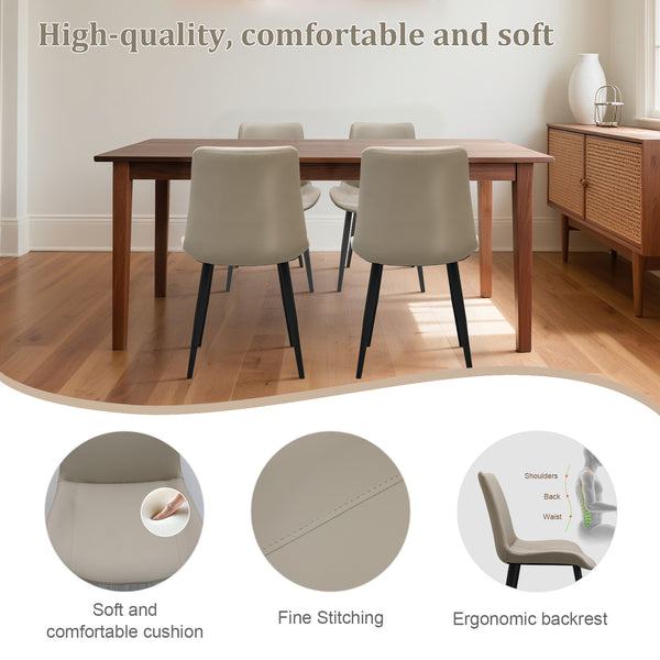 English Elm Light Grey PU Leather Dining Chair Set of 2 with Metal Legs, Modern Upholstered, Stain-Resistant, Sturdy Design T3967P392414