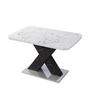 English Elm Modern Rectangle Dining Table - Stretchable White Marble Top With Black X-Leg Design For Stylish Dining W757P242764