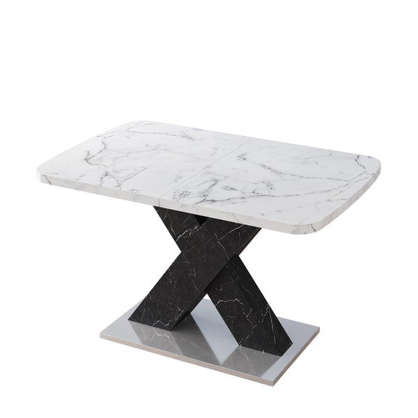 English Elm Modern Rectangle Dining Table - Stretchable White Marble Top With Black X-Leg Design For Stylish Dining W757P242764