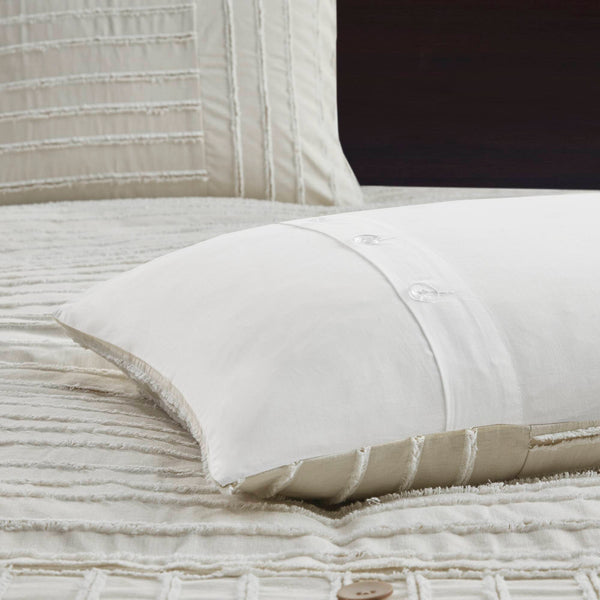 JLA Home Madison Park Signature - Oversized Cotton Jacquard Comforter Set with Removable Duvet Insert, Euro Shams & Decorative Pillows Ivory MPS10-497