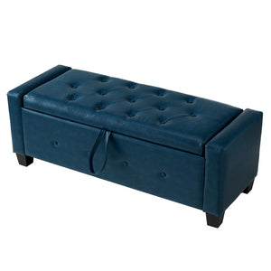 English Elm 48" Storage Ottoman Bench with Tufted Faux Leather Upholstery, Solid Wood Frame & 300lb Capacity Blue W1097P338780