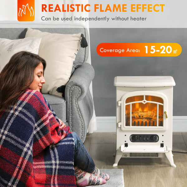 English Elm Homcom 22" Electric Fireplace Heater - Portable Freestanding Stove With Realistic Flames, Beige Charm W2225P249841