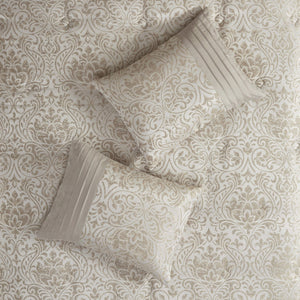 English Elm 12 Madison Park Emilia Jacquard Comforter Set Queen with Metallic Damask, Euro Shams, Sheets & Pillows khaki 18.7 L x 13.98 W x 12.4 H B03597187