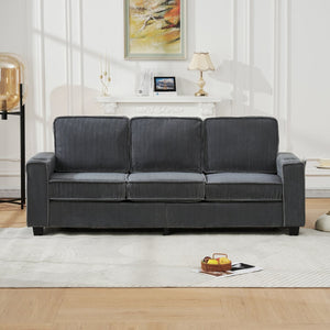 English Elm 84.25-inch Corduroy Three Seater Sofa with Cup Holders Modern Minimalist Living Room Couch Gray W288P399979