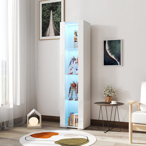 English Elm Side white cabinet with aluminum LED strip lamps, 40x29x170cm tall storage, melamine finish, modern design W33140089