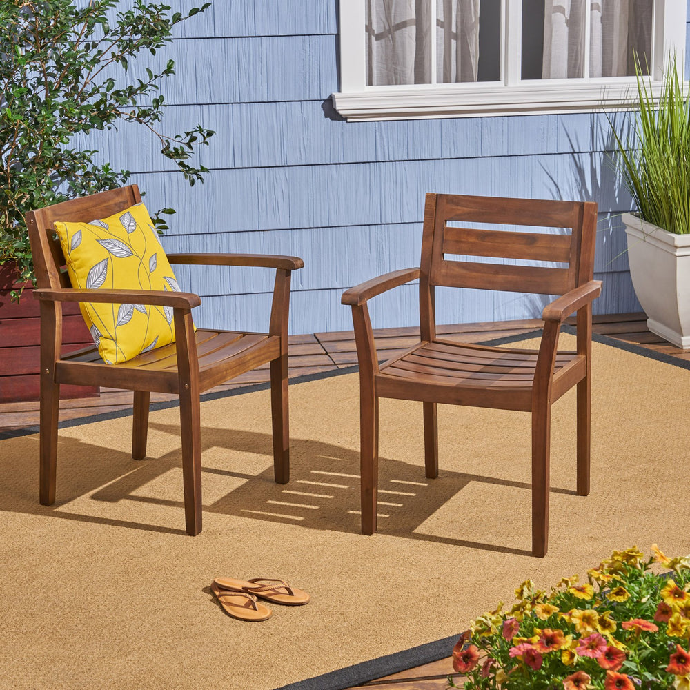 English Elm Christopher Knight Home® - STAMFORD Acacia Dining Chairs Set of 2 - Dark Brown Slatted Modern Outdoor Seating, Durable Wood 60267.00DBRN