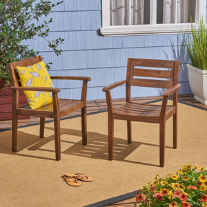 English Elm Christopher Knight Home® - STAMFORD Acacia Dining Chairs Set of 2 - Dark Brown Slatted Modern Outdoor Seating, Durable Wood 60267.00DBRN