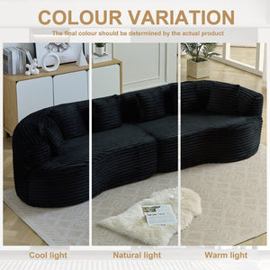 English Elm Curved Chenille Sectional Sofa Deep Seat Cloud Cushions Four Seater Modern Living Room Black W3505P456572