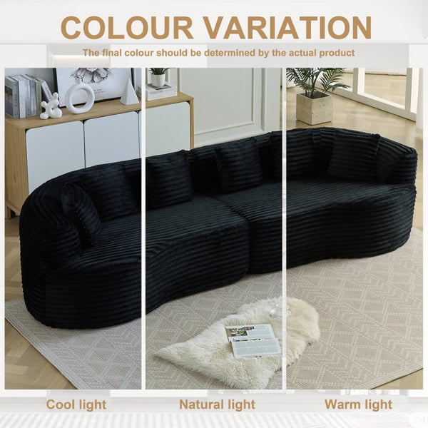 English Elm Curved Chenille Sectional Sofa Deep Seat Cloud Cushions Four Seater Modern Living Room Black W3505P456572