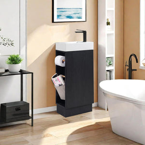 English Elm 16 16 inch bathroom vanity sink combo for small spaces with stone sink, soft-close doors, storage pockets Black + Dark Walnut 19.3 L x 13 W x 30.7 H W3520P327619