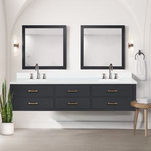English Elm Black Double Bath Vanity With White Quartz Top, Chrome Faucets & Soft-Close Drawers - 84" W B2731P258143