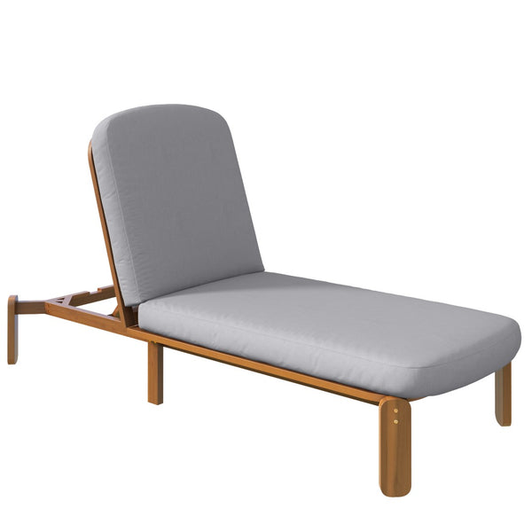 English Elm Outdoor Acacia Wood Chaise Lounge Reclining Patio Chair with Cushion for Poolside Grey N719P445623A
