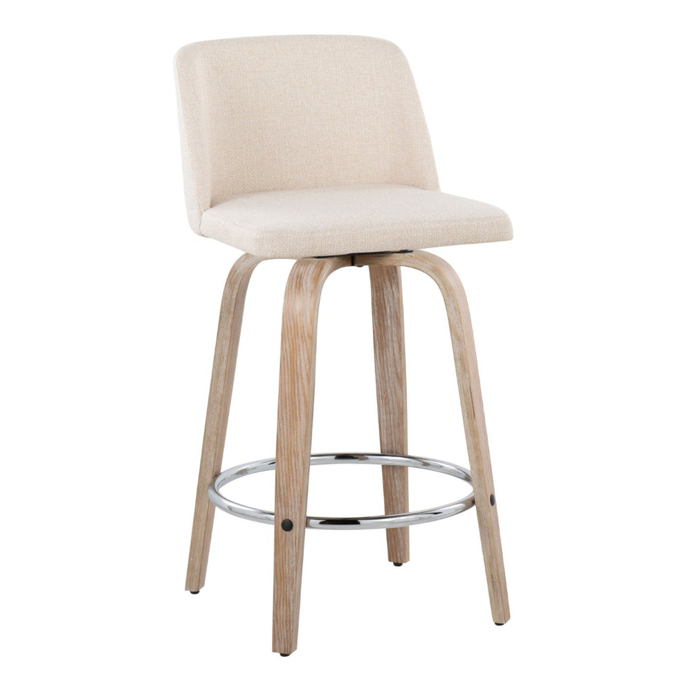 English Elm Toriano 26" Contemporary Counter Stool Set Of 2 - Swivel Cream Fabric With Whitewashed Wood Legs B202S00409-GIGA