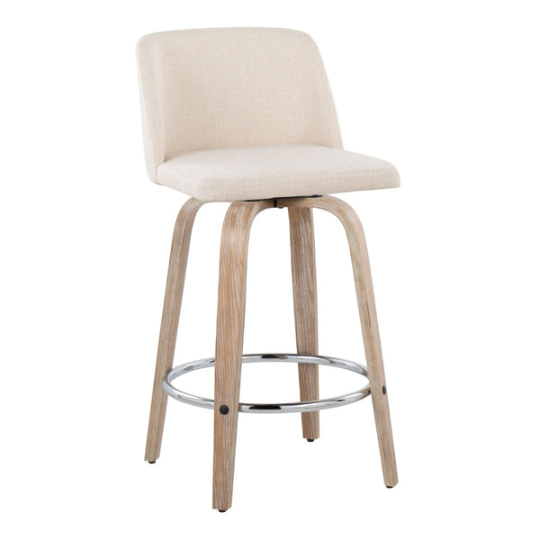 English Elm Toriano 26" Contemporary Counter Stool Set Of 2 - Swivel Cream Fabric With Whitewashed Wood Legs B202S00409-GIGA