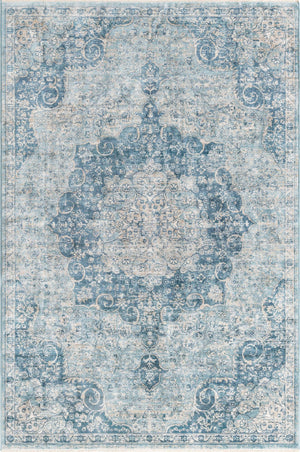 Unique Loom Newport Elms Machine Made Medallion Rug Navy Blue, Light Blue/Ivory 5' 3" x 8' 0"