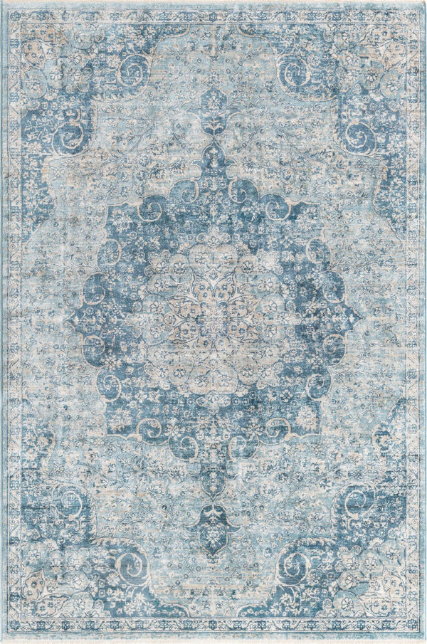 Unique Loom Newport Elms Machine Made Medallion Rug Navy Blue, Light Blue/Ivory 5' 3" x 8' 0"