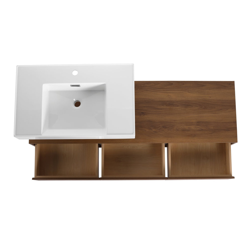 English Elm 60 Inch Wall-Mounted Bathroom Vanity Set With Resin Sink, Soft-Close Drawers, And Side Cabinet Space W999S00284