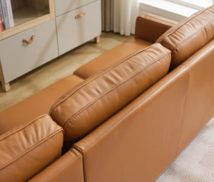 English Elm 94.5-Inch L-Shaped Genuine Leather Sectional Sofa With Right Chaise Lounge - Modern Tan Comfort W791S00021