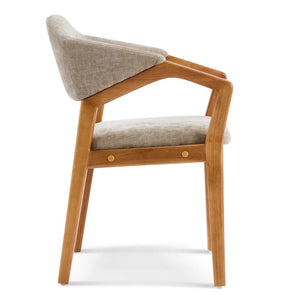 English Elm Indoor Chenille Upholstered Arm Dining Chairs Set of 2 with Bentwood Teak Frame N779P370761O