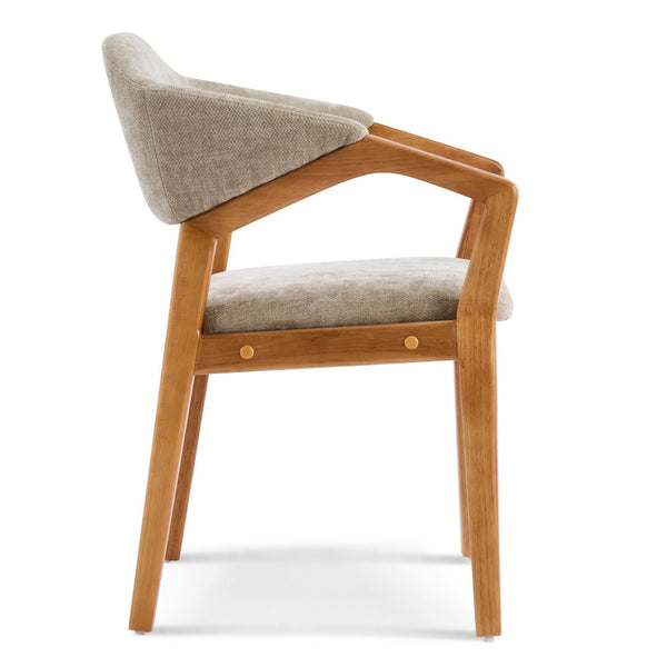 English Elm Indoor Chenille Upholstered Arm Dining Chairs Set of 2 with Bentwood Teak Frame N779P370761O
