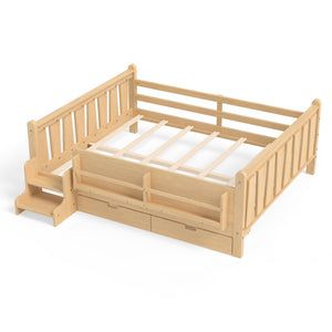 English Elm Queen Bunk Bed with Trundle Solid Pine Kids Car Themed Frame Built-in Bookshelf Light Natural W1580S00544