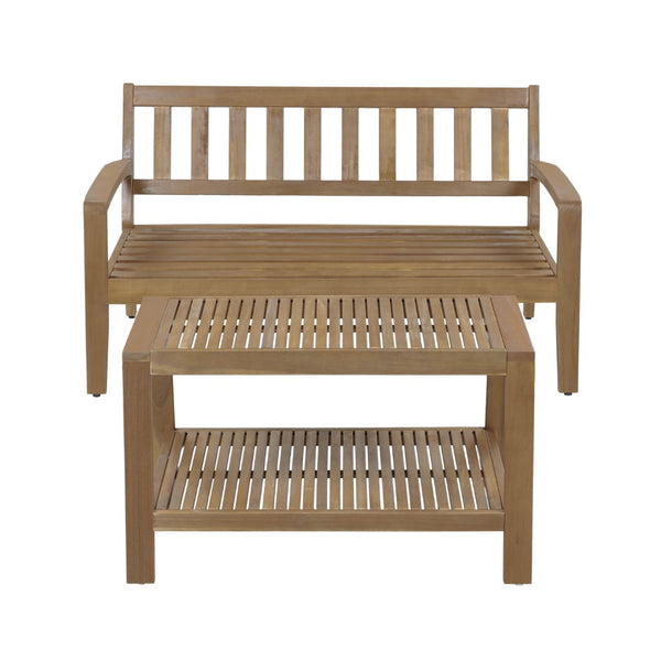 English Elm 2-piece Outdoor Acacia Wood Loveseat Set with Water-resistant Cushions for Patio Decks 57976.00SETFGRY_57976.00SETCUSH-BEISKIN
