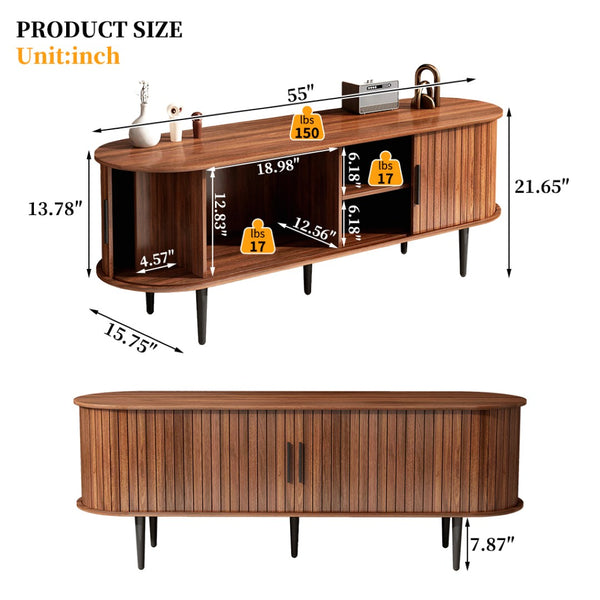 English Elm Tv Stand, 55" Walnut Mid-Century Modern Console With Storage, Sliding Door & Stylish Design For Home W2641P329198-GIGA