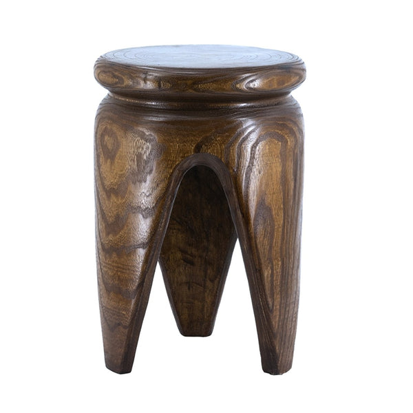 English Elm 11x11x16.5" Solid Paulownia Wood Side Table Hand Carved Three Leg Earthy Accent W2078P461605
