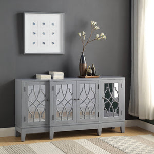 English Elm Magdi Antique Gray Console Cabinet with Mirrored Fronts, Tapered Legs, 4-Door Storage, 70lb Top Limit B2726P277908