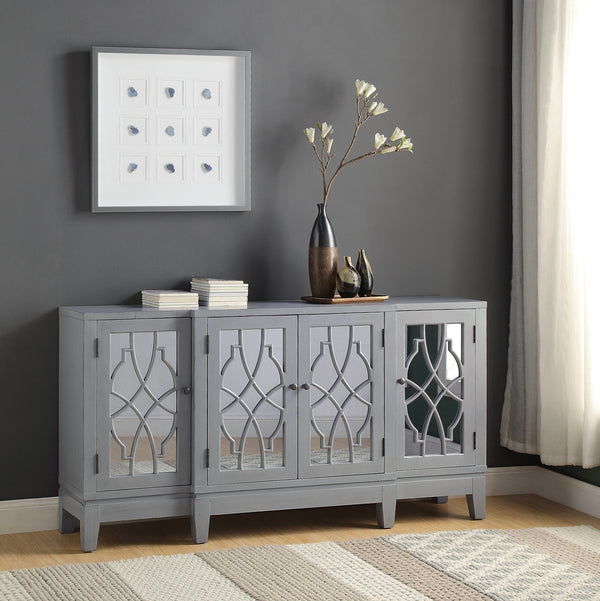 English Elm Magdi Antique Gray Console Cabinet with Mirrored Fronts, Tapered Legs, 4-Door Storage, 70lb Top Limit B2726P277908