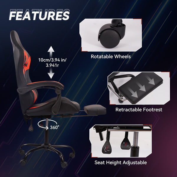 English Elm Gaming Chair Black-Red - Ergonomic Pu Seat With Rgb Lighting, Adjustable Armrests & Comfort Boost T3950P374483