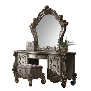 English Elm Light Purple Button-Tufted Floral Vanity Stool with Striped Base, Nailhead Trim & Antique Platinum Legs B062P209001