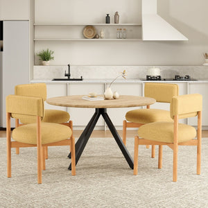 English Elm Modern Linen Upholstered Dining Chair Set Solid Wood Cross Base Removable Back Yellow T3623P466015