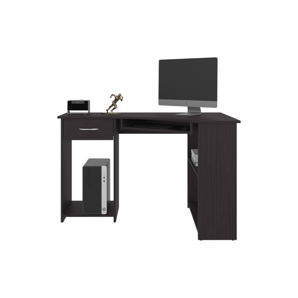 English Elm Sturgeon L-shaped Corner Desk with Drawers Shelves Melamine Wengue Home Office B097P407603