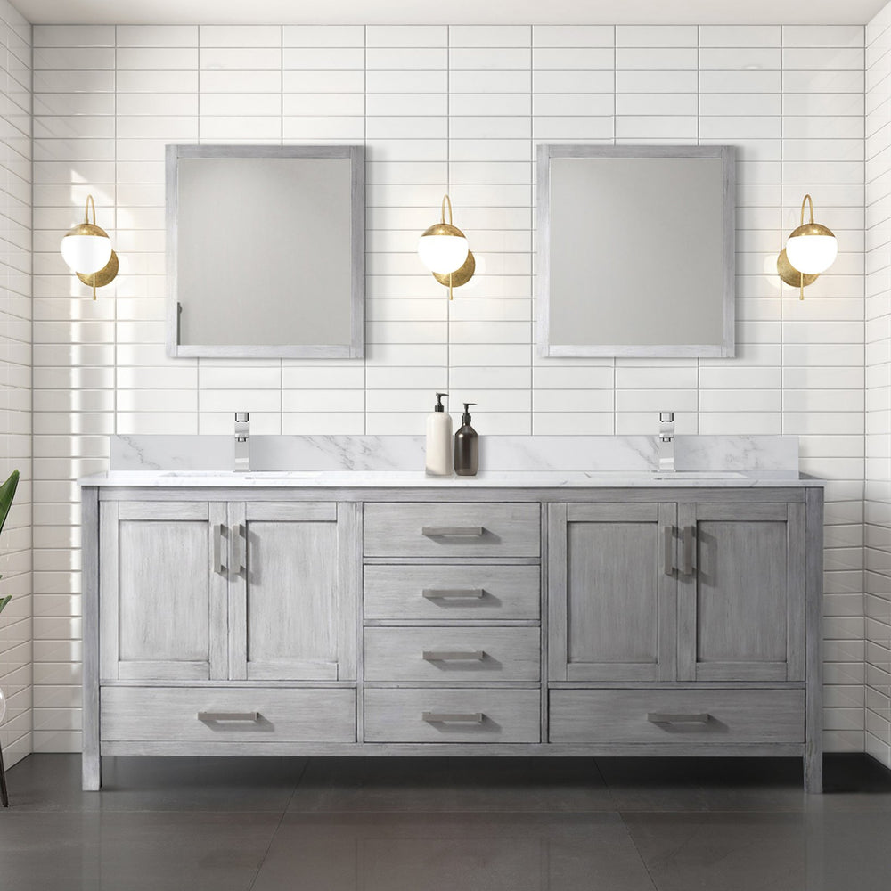 English Elm Distressed Grey Double Bath Vanity 80-in Top Compatible, Solid Wood Frame, Soft-Close Drawers, Storage B2731P258947