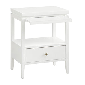 English Elm Olana Floating Top 1-Drawer Nightstand in White — Modern Solid Wood Nightstand with Hidden Tray, Gold Pull, Shelf B050P376963