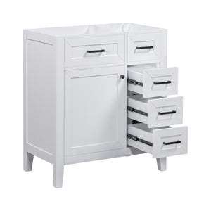English Elm 30" Modern Bathroom Vanity Cabinet Base with 3 Drawers, Solid Frame MDF, Undermount Ready, 200lb Capacity White WF321000AAK
