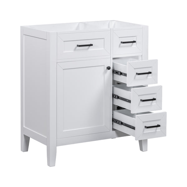 English Elm 30" Modern Bathroom Vanity Cabinet Base with 3 Drawers, Solid Frame MDF, Undermount Ready, 200lb Capacity White WF321000AAK