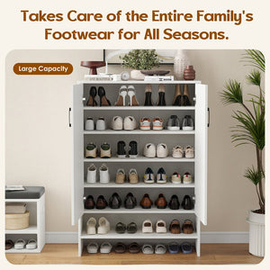 English Elm Shoe Cabinet Farmhouse 7-Tier 28-Pair Storage with Adjustable Shelves, Anti-Tip Rustic Organizer White T3623P408198