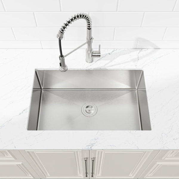 English Elm Stainless Handmade Single Bowl Kitchen Sink Brushed Nickel Undermount Drop in 33 Inch T3177P370634