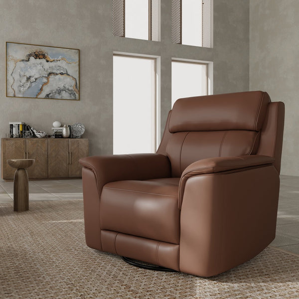English Elm Oslo Manual Glider Recliner with Genuine Leather, 360° Swivel, High-Density Foam & Hardwood Frame Pecan B339P411562