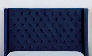English Elm Modern Wingback Eastern King Bed Velvet Upholstered Tufted Headboard Bedroom Frame Navy B2741S00849