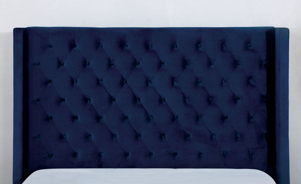 English Elm Modern Wingback Eastern King Bed Velvet Upholstered Tufted Headboard Bedroom Frame Navy B2741S00849