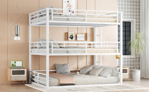 English Elm Queen Metal Triple Bunk Bed - Stylish Queen Over Queen Over Queen Design, Heavy-Duty, Safe & Quiet W1580S00167-GIGA